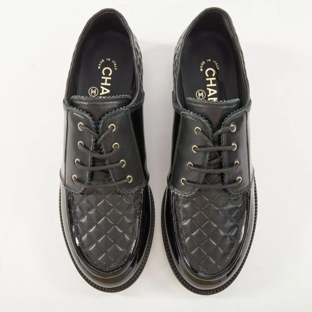 CHANEL 2017 Paris Havana black matelasse quilted panel derby oxfords EU38.5C